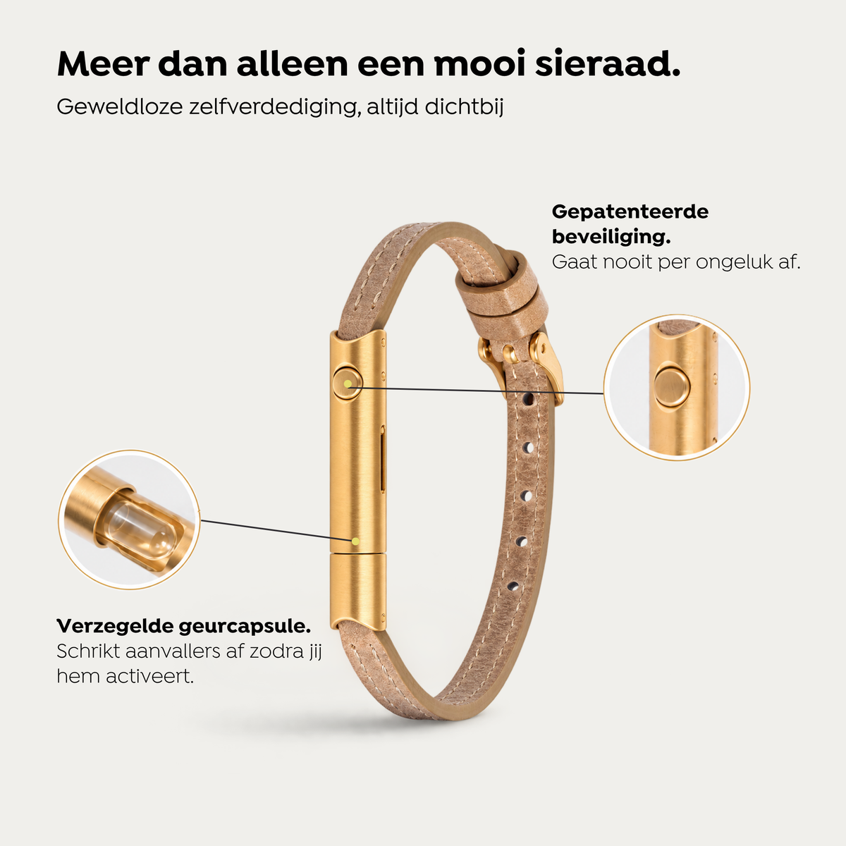 Invi armband met verborgen veiligheidsmechanisme: beveiligde knop en verzegelde geurcapsule